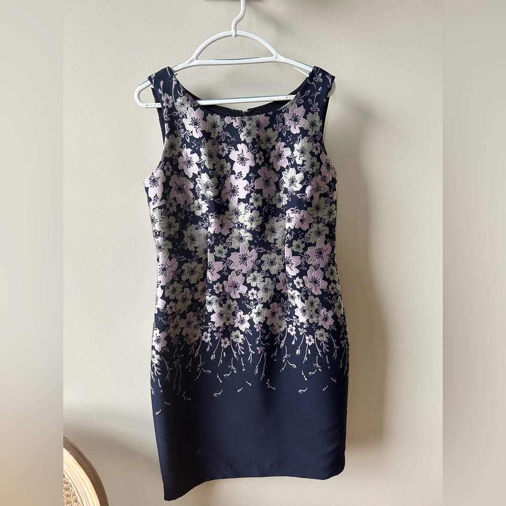 Talbots Silver and Purple midi Sheath Dress
